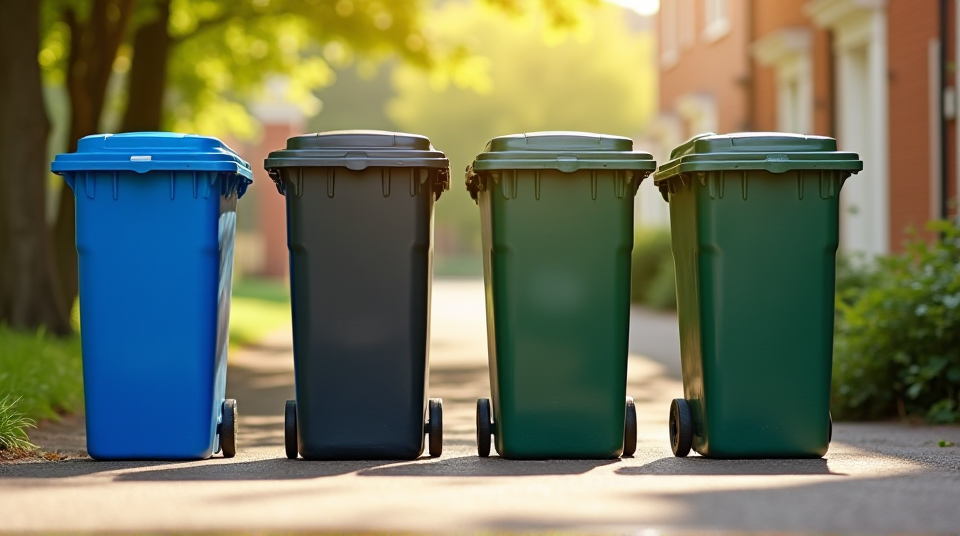 Row of UK wheelie bins on a residential street