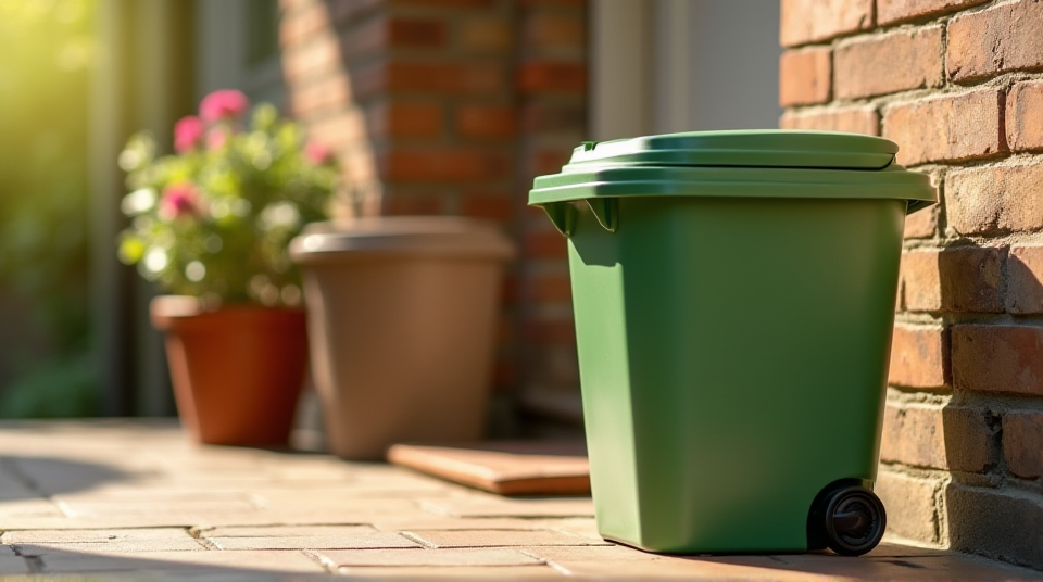 Food waste caddy on a doorstep