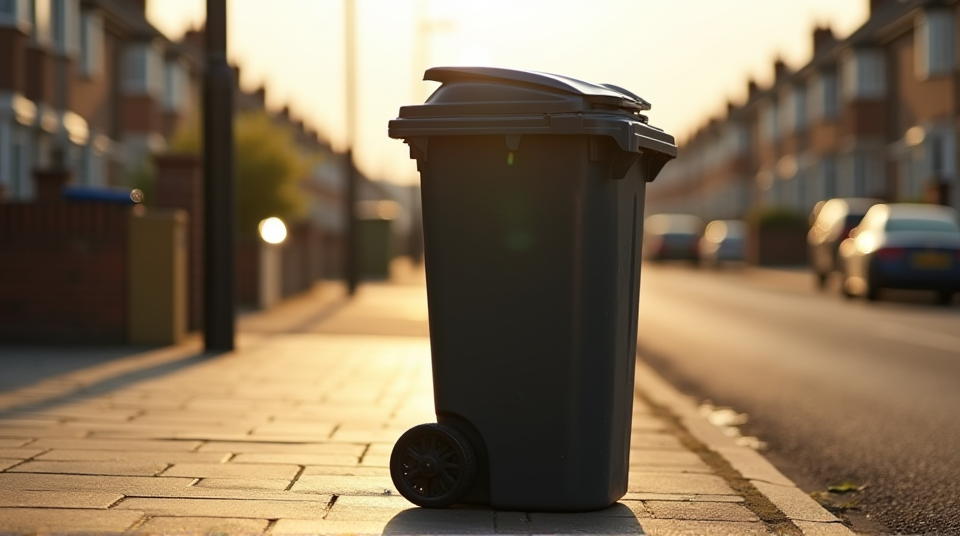An overflowing wheelie bin left unemptied on a street